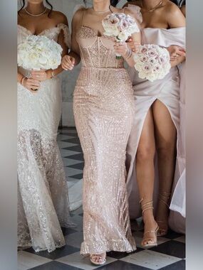 Blush couture Gown with adjustable tulle straps